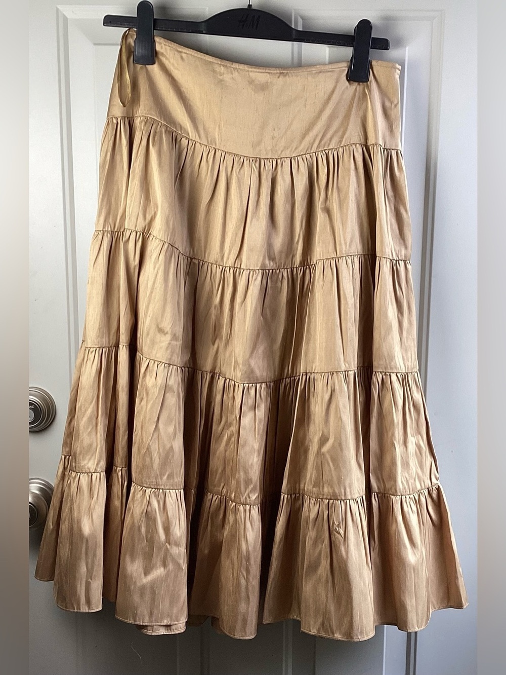 INC International Concepts Tiered Satin-Look Midi Skirt in Champagne Gold